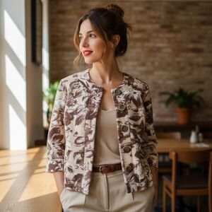 Coldwater Creek  Linen blend lightweight jacket floral print